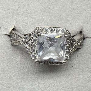Princess Cut Solitaire Engagement Ring -Sterling Silver- Cubic Zirconia Sz 7